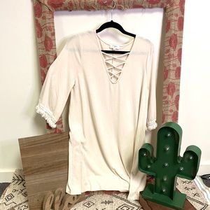 Umgee Cream Fringe Shift Dress